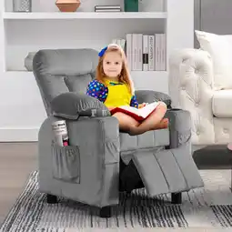 Walmart Wanan Kids Recliner Chair, Modern Velvet Lounge with Cup Holder, Footrest, Side Pockets, Gray offer