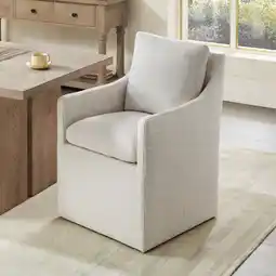 Walmart CHITA Dining Arm Chair with Caster Wheels for Kitchen Fabric Upholstered Dining Room Chair, Linen offer