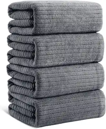 Walmart Jessy Home 4 Pack Dark Gray Stripe Large Bath Towels Set Oversized Bath Sheet Soft Towel Set offer