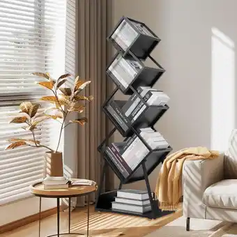 Walmart Gtouse 5-tier Metal Tree Bookshelf, Modern Tall Floor Standing Book Organizer with Bottom Shelf offer
