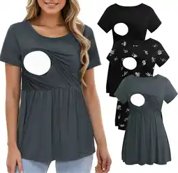 Walmart Smallshow Women's Maternity Clothes Short Sleeve Nursing Tops Breastfeeding Shirts 3-Pack offer