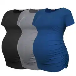 Walmart Smallshow Women's Maternity Shirts Tops Side Ruched Ribbed Pregnancy Clothes 3-Pack offer