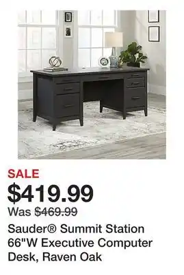 Office Depot Sauder Summit Station 66W Executive Computer Desk, Raven Oak offer