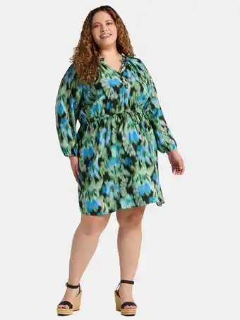 Walmart Time and Tru Women's and Women’s Plus Ruffle Neck Mini Dress, Sizes XS-4X offer