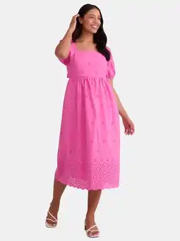 Walmart Time and Tru Women's and Women's Plus Square Neck Eyelet Midi Dress, Sizes XS-4X offer