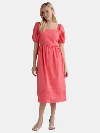 Walmart Time and Tru Women's and Women's Plus Square Neck Eyelet Midi Dress, Sizes XS-4X offer