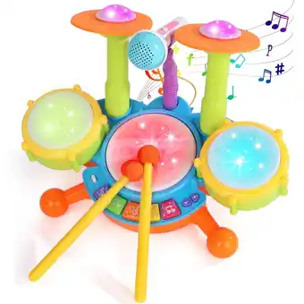 Walmart Kids Drum Set Toy for Boys 2-4 Year Old, Educational Musical Durm Set with 2 Drumsticks & Light offer