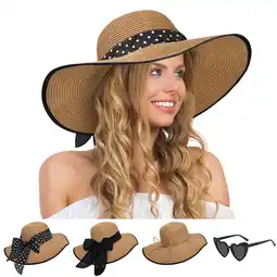 Walmart Loritta Women Wide Brim Sun Hats Floppy UPF 50+ Straw Hat with Heart Shape Glasses offer