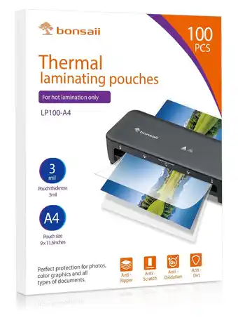 Walmart Bonsaii A4 Thermal Laminating Pouches 9 x 11.5, 3 Mil Thick, 100 Pack offer