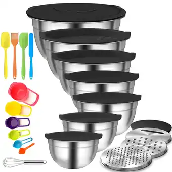 Walmart stusgo 6 Pcs Mixing Bowls with Lids with 3 Grater Attachments,Non-Slip Bottoms,Colorful offer