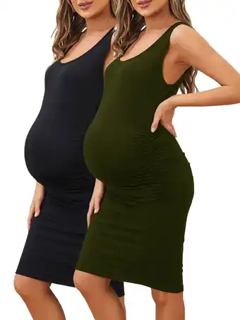 Walmart Smallshow Women's Maternity Dress Clothes Sleeveless Pregnancy Bodycon Dress 2-Pack offer