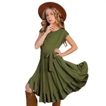 Walmart Dresses for Girl Rockabilly Solid Short Sleeve Party Retro Vintage Swing Ruffles Kids Clothing offer
