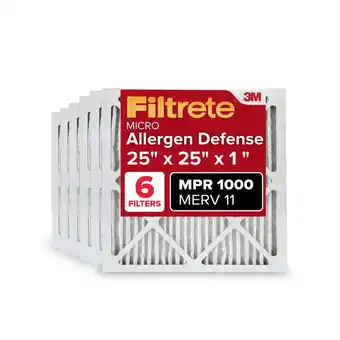 Walmart Filtrete 25x25x1 HVAC Furnace Air Filter, MPR 1000 MERV 11, Allergen Defense, 6 Pack offer
