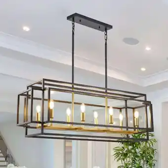 Walmart LovingAHome 8-Light Metal Farmhouse Chandelier Rectangle Linear Ceiling Light (Black&Gold) offer