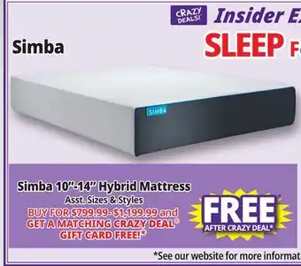 Ocean State Job Lot Simba Mattresses offer
