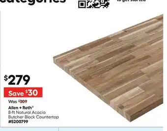 Lowe's 8-ft Natural Acacia Butcher Block Countertop offer