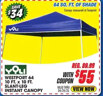 Big 5 Yoli Westport 64 10' x 10' Slant Leg Instant Canopy offer