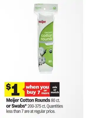 Meijer Meijer Cotton Rounds 80 ct. or Swabs* 200-375 ct offer