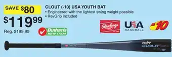 Dunham's Sports RAWLINGS CLOUT (- 10) USA YOUTH BAT offer
