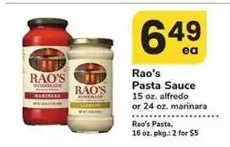 Safeway Rao's Pasta Sauce offer