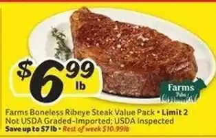 Winn Dixie Farms Boneless Ribeye Steak Value Pack offer