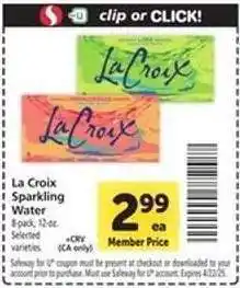 Safeway La Croix Sparkling Water offer