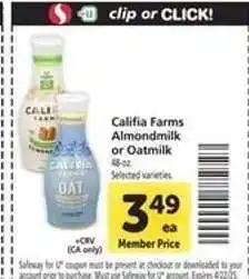 Safeway Califia Farms Almondmilk, or Oatmilk offer