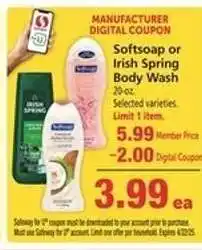 Safeway Softsoap or Irish Spring Body Wash offer