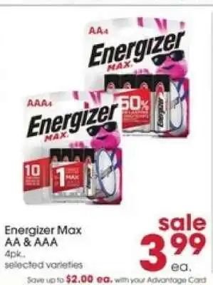 Giant Eagle Energizer Max AA & AAA offer