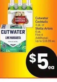 Albertsons Cutwater Cocktails, 4 pk. or Stella Artois, 6 pk offer