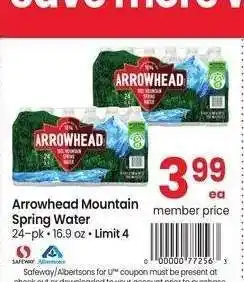 Albertsons Arrowhead Mountain Spring Water - 24 - pk • 16.9 oz offer