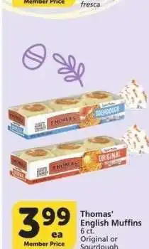 Albertsons Thomas' English Muffins - 6 ct. Original or Sourdough offer
