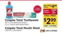 ShopRite Colgate Total Toothpaste or Mouth Wash offer