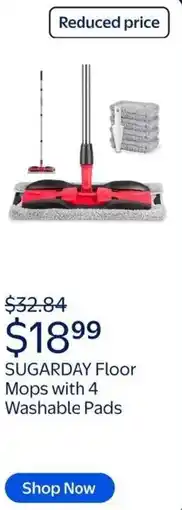 Walmart Sugarday floor mops with 4 washable pads offer