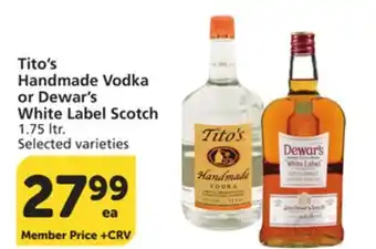 Vons Tito's Handmade Vodka or Dewar's White Label Scotch offer