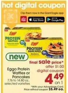 Giant Eagle Eggo Protein Waffles or Pancakes offer