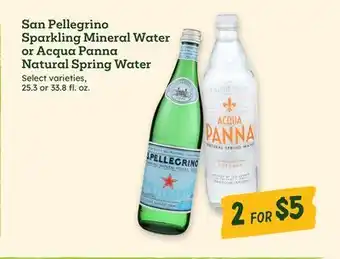 Sprouts Farmers Market San Pellegrino Sparkling Mineral Water or Acqua Panna Natural Spring Water offer