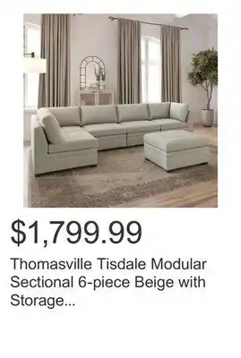 Costco Thomasville Tisdale Modular Sectional 6-piece Beige with Storage Ottoman offer