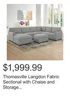 Costco Thomasville Langdon Fabric Sectional with Chaise and Storage Ottoman, Gray offer