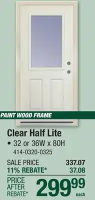 Menards Mastercraft 32W x 80H Primed Steel Half Lite Prehung Exterior Door - Right Inswing offer