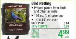 Menards 14' x 14' Bird Netting offer