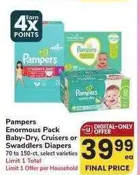 Albertsons Pampers Enormous Pack Baby-Dry, Cruisers or Swaddlers Diapers - 70 to 150-ct, select varieties offer