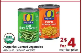Albertsons O Organics Canned Vegetables - 14.25-15 oz • Selected Varieties offer