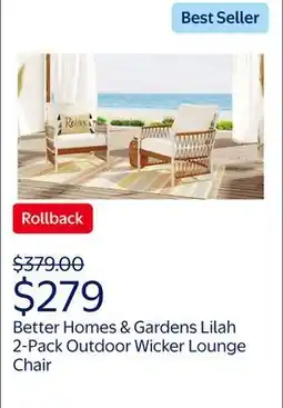 Walmart Better Homes & Gardens Lilah 2-Pack Outdoor Wicker Lounge Chair, White offer