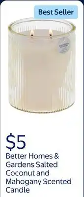Walmart Better Homes & Gardens Salted Coconut and Mahogany Scented 2-Wick 17.1oz Ribbed Jar Candle offer