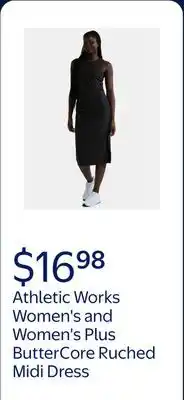 Walmart Athletic Works Women's and Women's Plus ButterCore Ruched Midi Dress, Sizes XS-4X offer