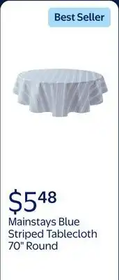 Walmart Mainstays Blue Striped PEVA Tablecloth 70 Round offer