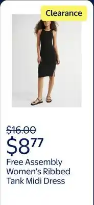 Walmart Free Assembly Women's Ribbed Tank Midi Dress, Sizes XS-XXL offer