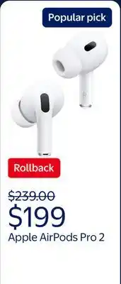 Walmart Apple AirPods Pro 2, Wireless Earbuds, Active Noise Cancellation, Hearing Aid Feature offer