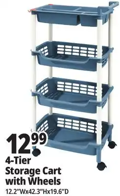Ocean State Job Lot HomeLiving 4-Tier Multipurpose Storage Cart with Wheels offer